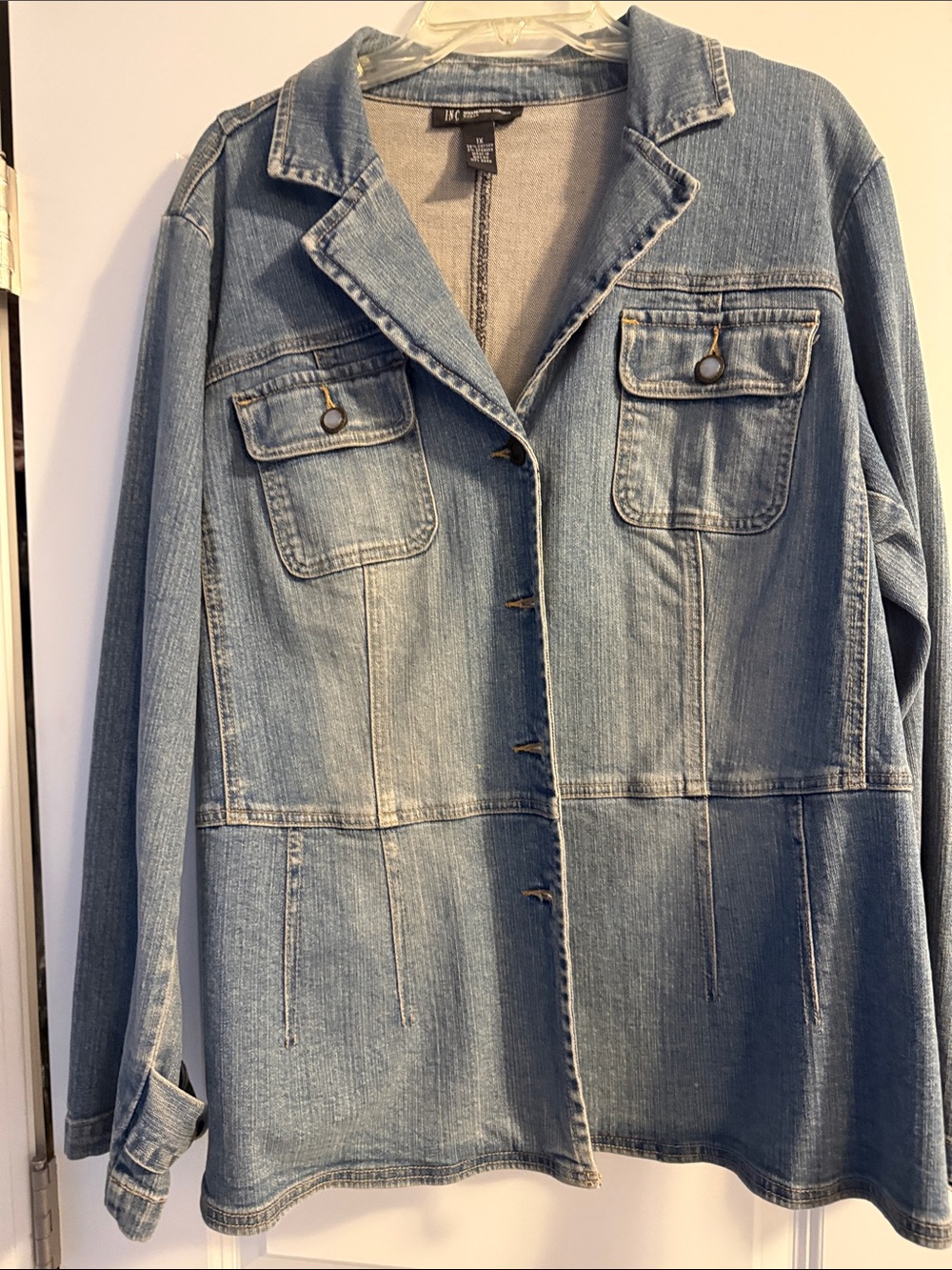 INC International Concepts Light Wash Denim Blazer Jacket